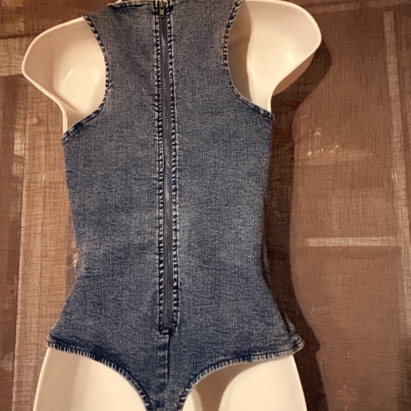 Trac Denim Lace-Up front and zipper back Bodysuit - Picture 2 of 3